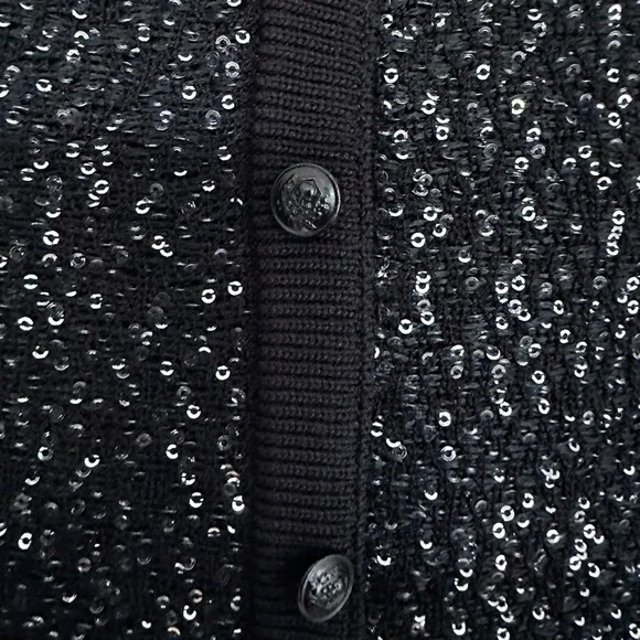 NWT | The Kooples | Black Knit Pencil Midi Skirt | Silver Sequin-Embellished - Picture 3 of 10